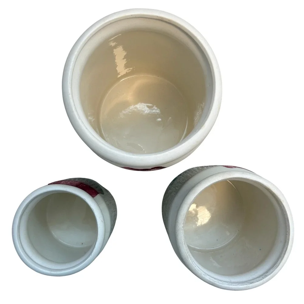 Hartstone USA VINTAGE Pottery Tulip Canister Set‎ 3 Piece Vintage Stoneware EUC